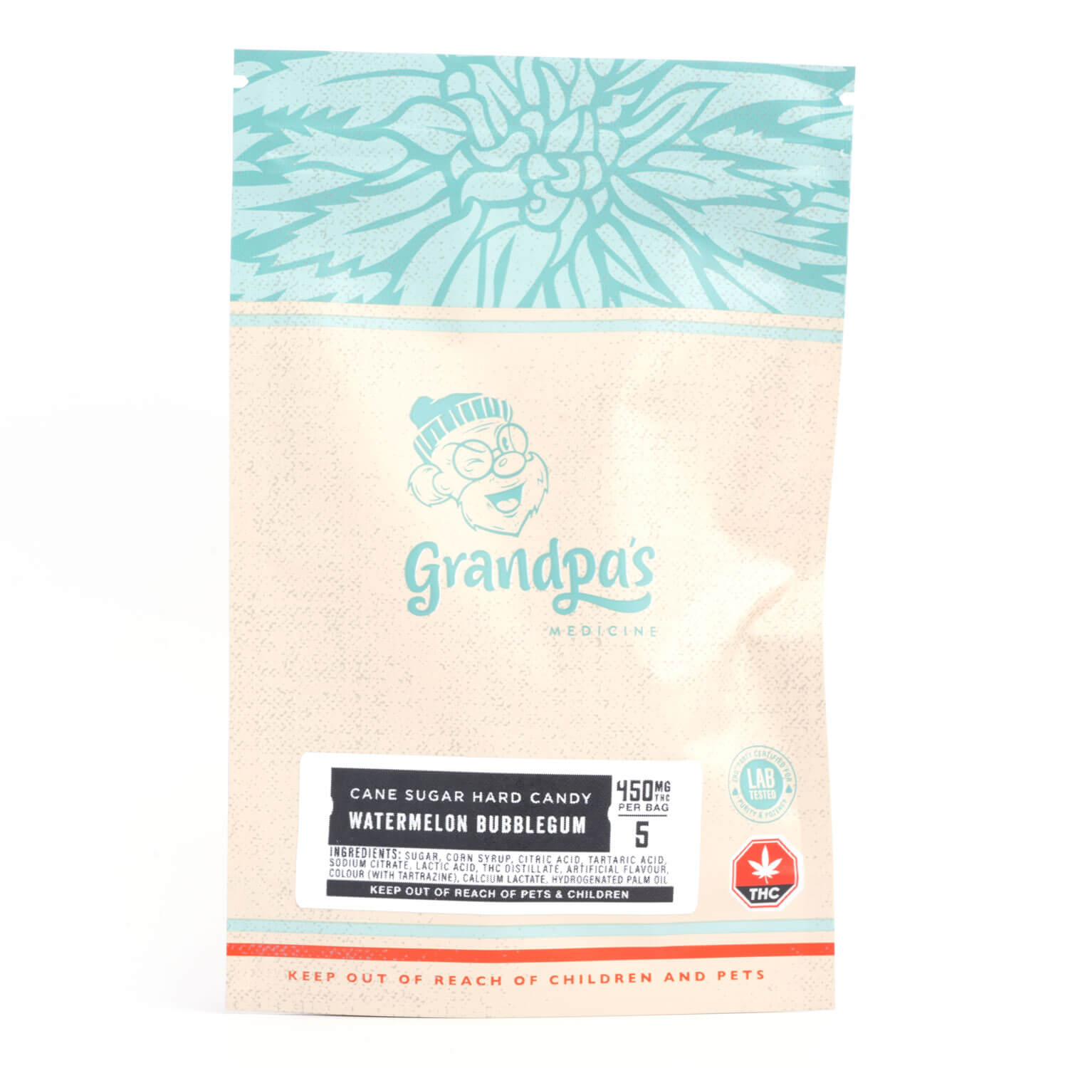 450mg THC Watermelon Bubble Gum Hard Candies (Grandpa’s Medicine)