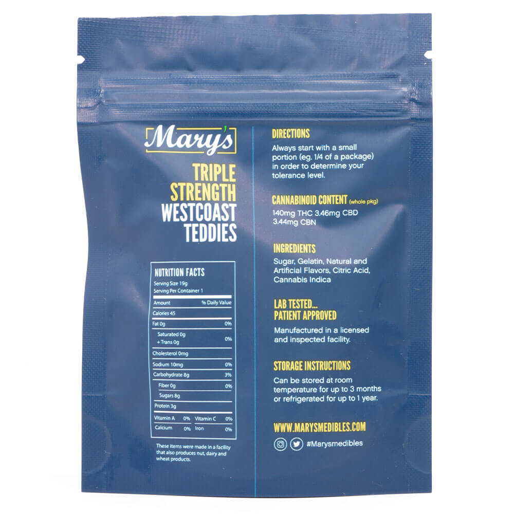 Triple Strength Indica Westcoast Teddies 140mg THC (Mary’s Edibles) - Image 2